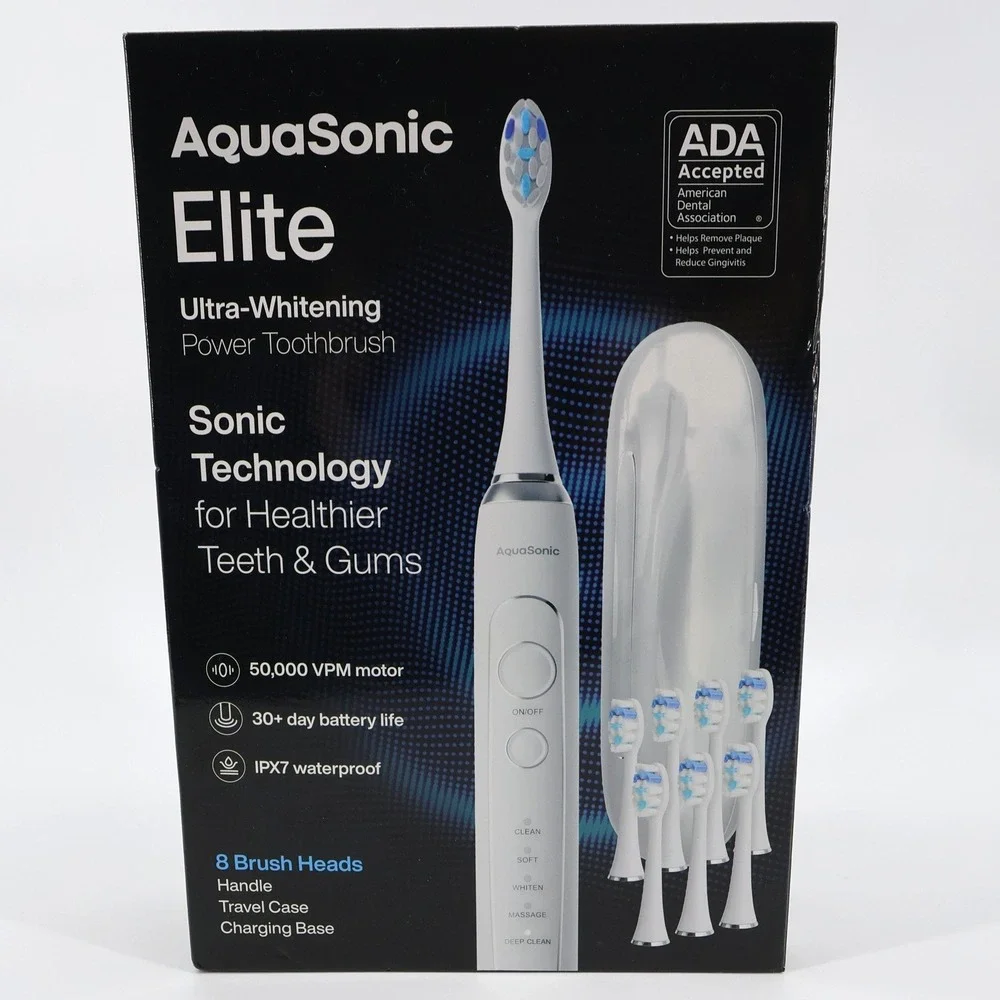 NEW AquaSonic Elite Ultra-Whitening Power Toothbrush White